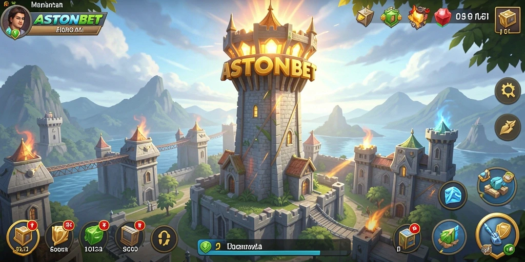 Screenshot utama ASTONBET menampilkan aksi gameplay Tower Defense yang seru.