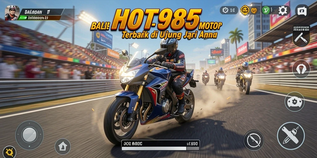 Gameplay HOT985 yang mendebarkan dengan balapan motor yang cepat.