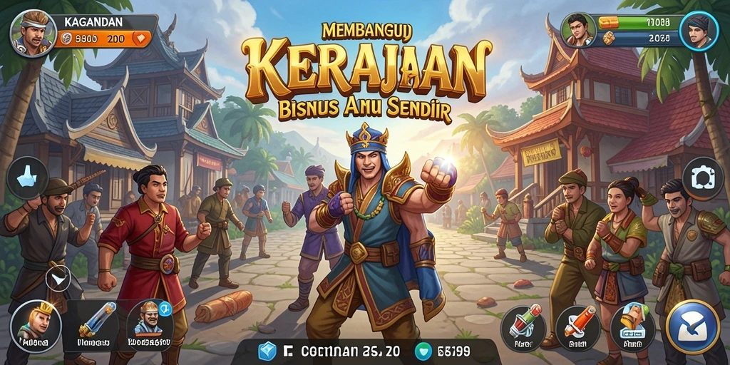 Tangkapan layar KAGANDAN menunjukkan gameplay membangun bisnis yang seru.