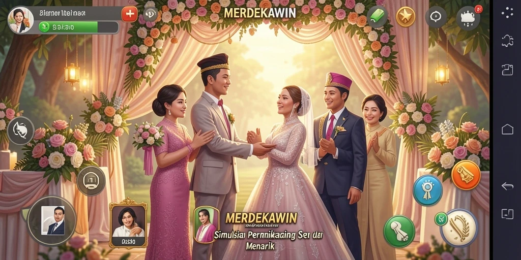 Screenshot menghadirkan suasana indah dari game simulasi pernikahan.