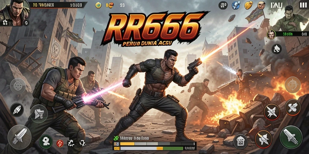 Screenshot gameplay RR666 menampilkan aksi mendebarkan dan pertarungan intens.