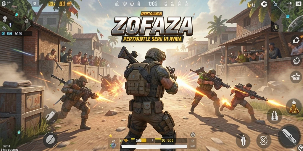 Tampilan dinamis dan intens dari gameplay ZOFAZA yang seru.
