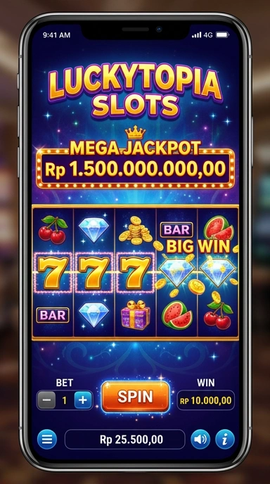 Tampilan antarmuka Luckytopia yang bersih dan mudah digunakan.
